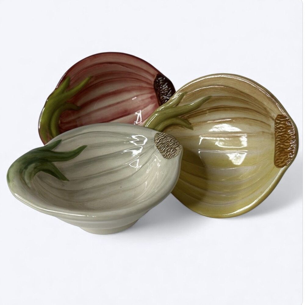 Set of 3 Williams Sonoma Ceramic Onion Pinch Finger‎ Bowls Condiment Dipping